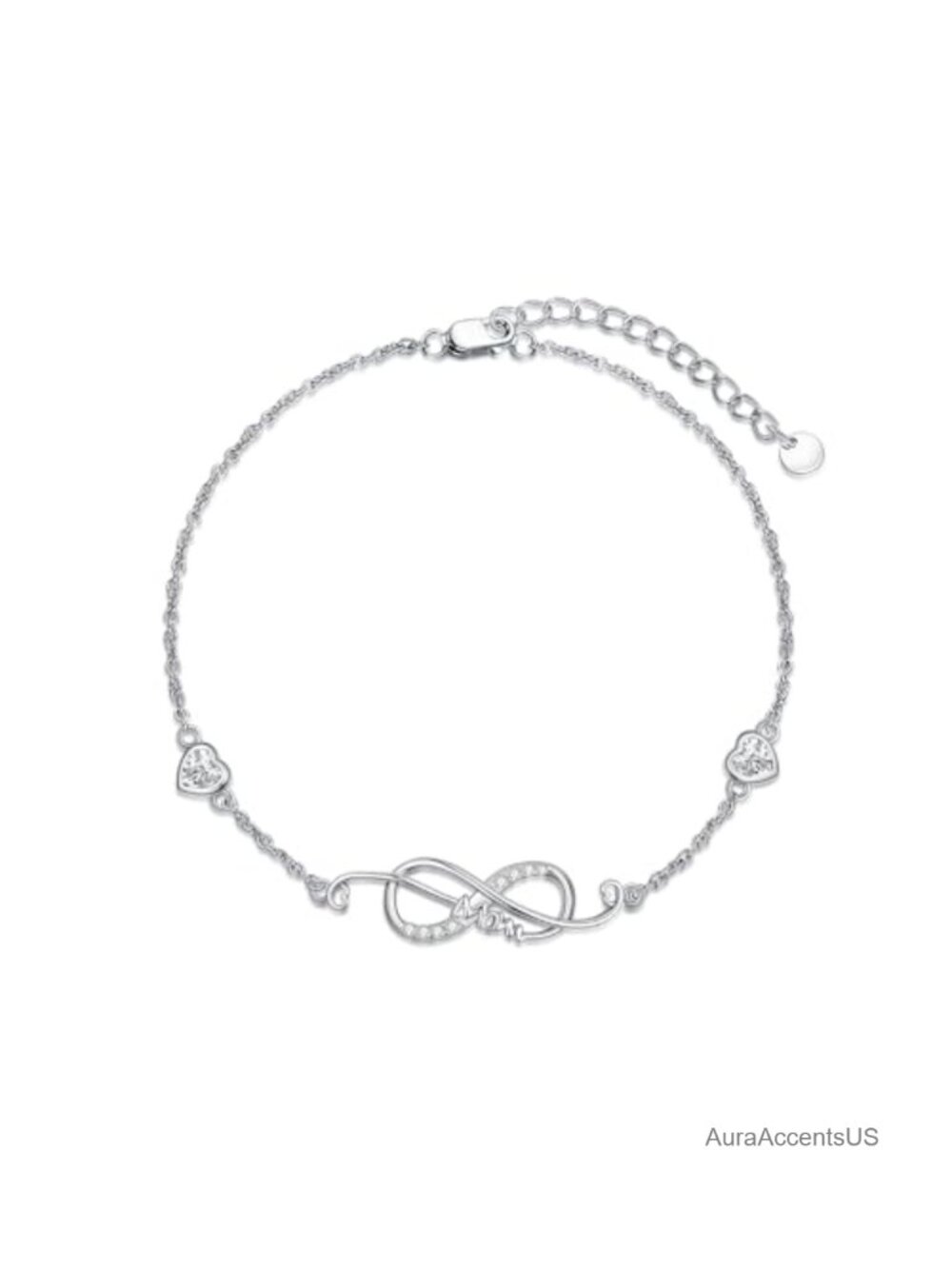 925 Sterling Silver Infinity Mom Bracelet Adjustable Jewelry Gift